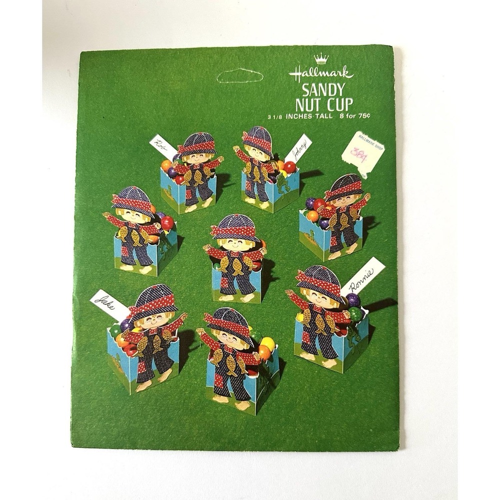 Vintage 1970s Hallmark Nut Cups Sandy Little Boy w/ Fish Party Favors Placecards